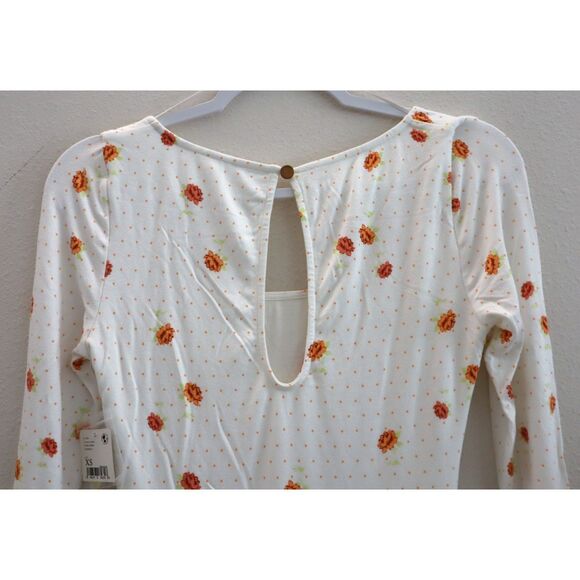 Free People OB1434208 Women Sz XS Ivory Celia Floral Square Neck L/S Dress - Picture 4 of 16